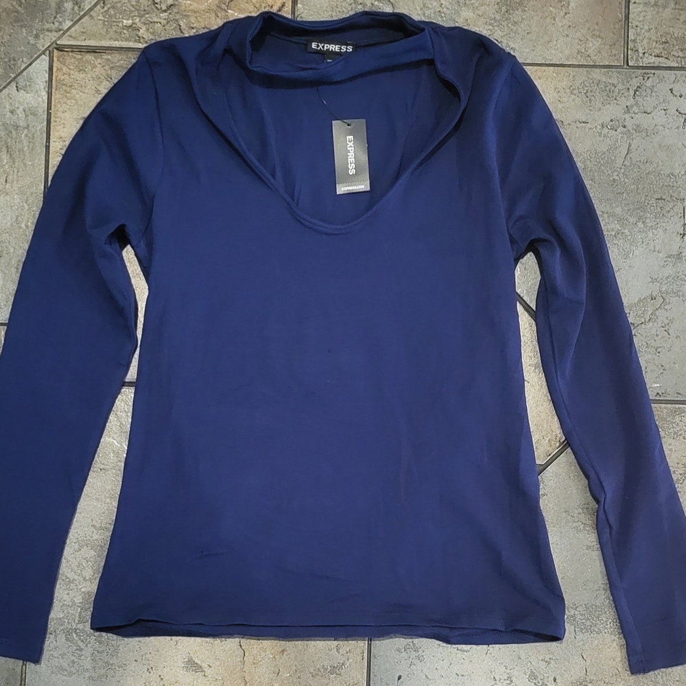 Express Women's Blue Long Sleeve Top